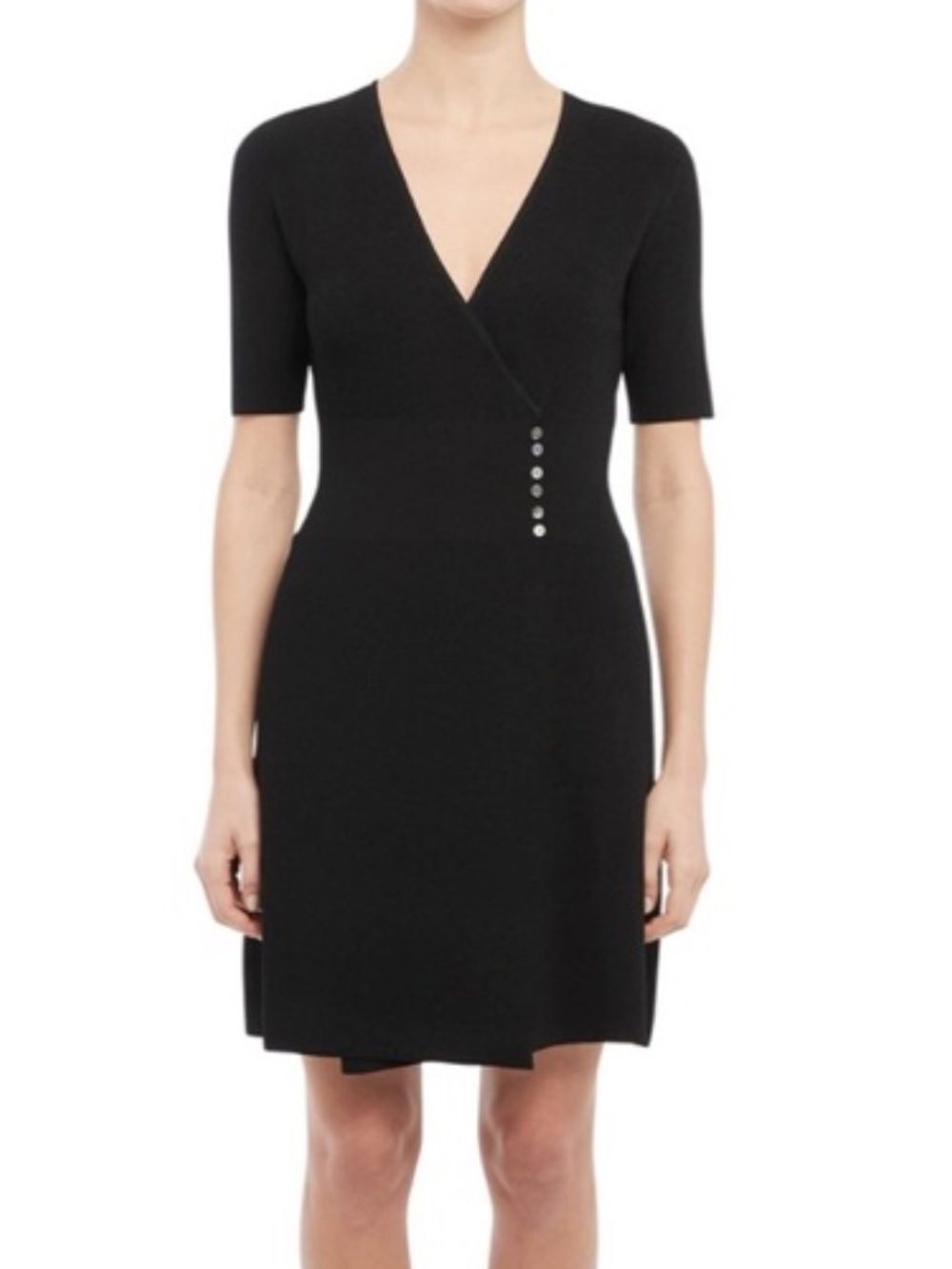 THEORY WOMENS BLACK BUTTON MINI KNIT DRESS MEDIUM